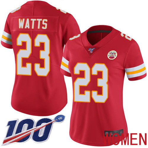 Women Kansas City Chiefs #23 Watts Armani Red Team Color Vapor Untouchable Limited Player 100th Season Football Nike NFL Jersey->women nfl jersey->Women Jersey